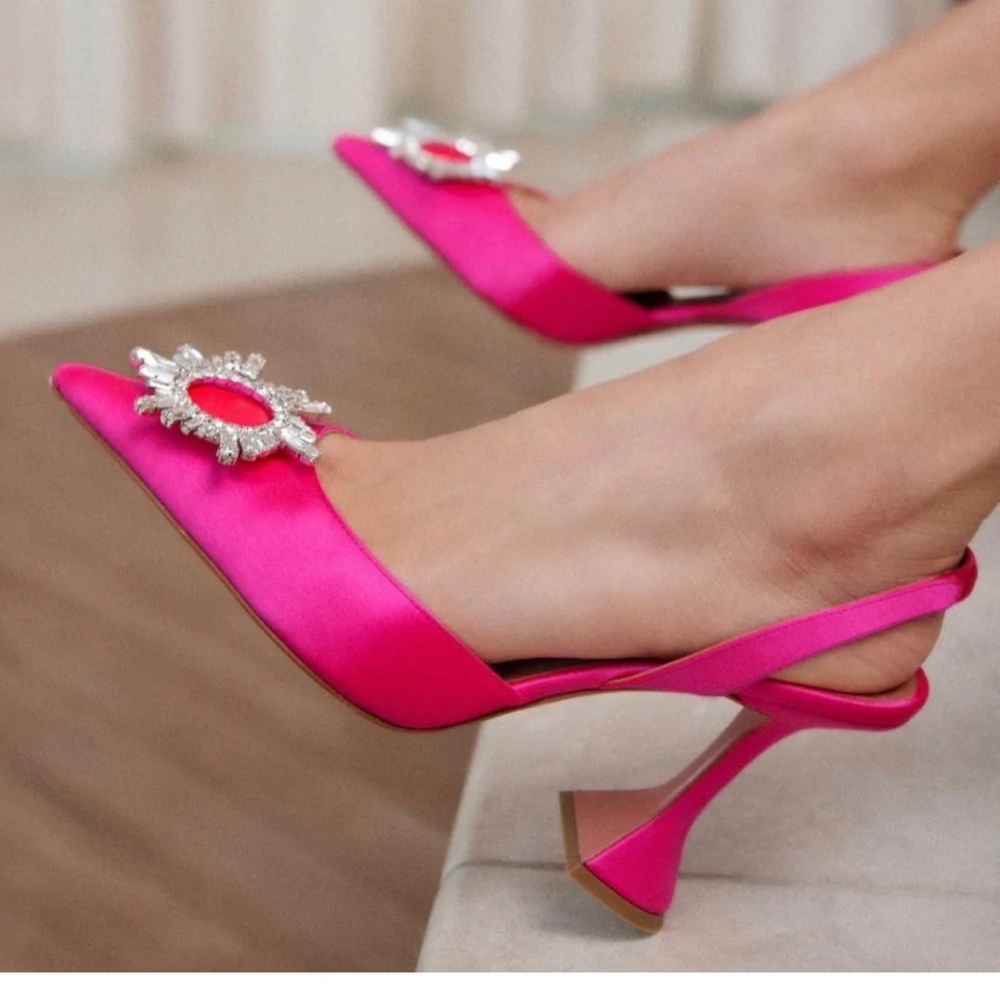 Obsessed Pointed Toe Crystal Brooch Heels